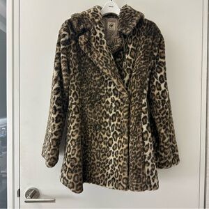 Seventh Avenue Faux fur leopard double breasted teddy coat baddie Korean style